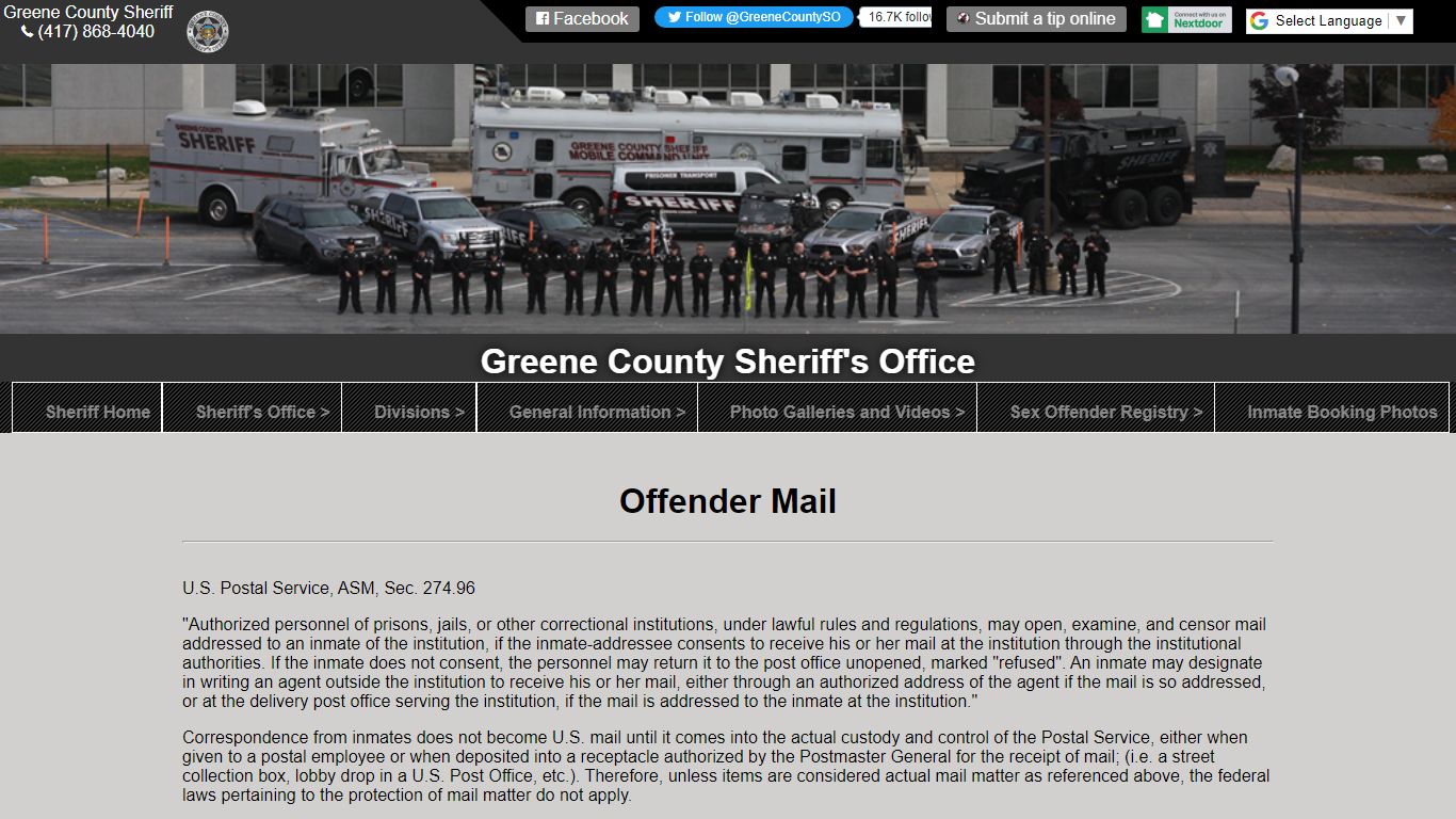 Offender Mail - Greene County, Missouri